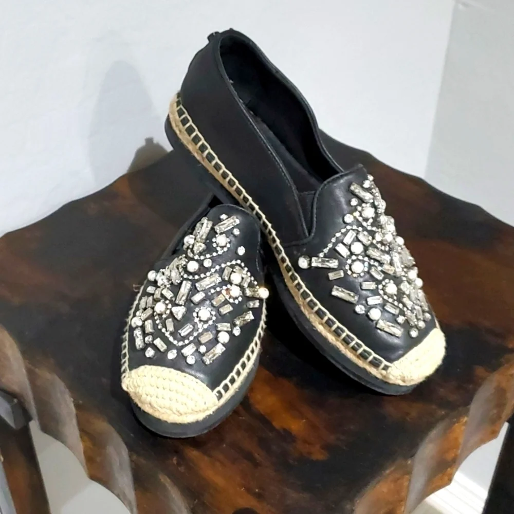 BOTKIER NEW YORK SLOAN BLACK ESPADRILLES WITH GEMS SIZE 6 1/2